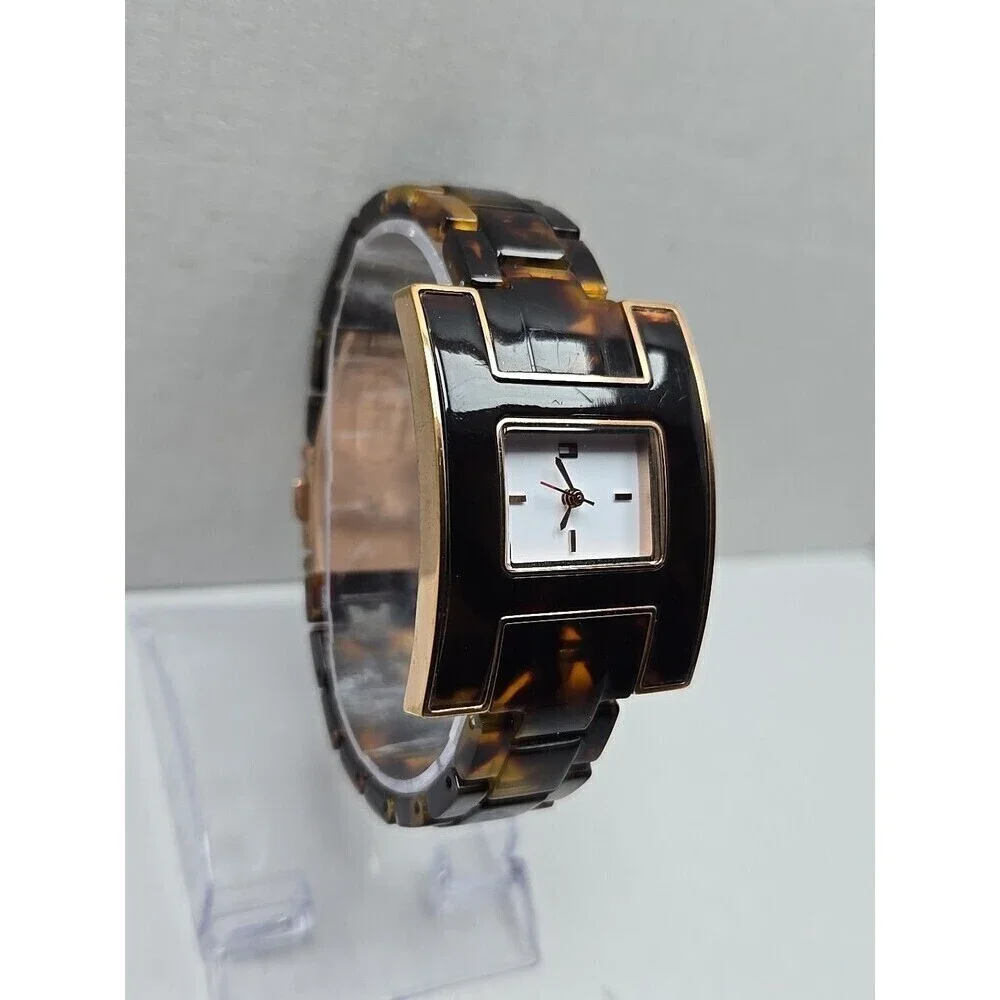 Tommy Hilfiger Womens Tortoise Shell Bracelet Watch Y2K Rose Gold New Battery